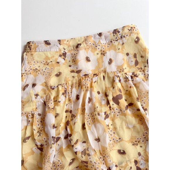 JOIE Lesly Amber Gold Yellow Floral Silk Chiffon Flowy Mini Skirt, Size 6 - Picture 5 of 14